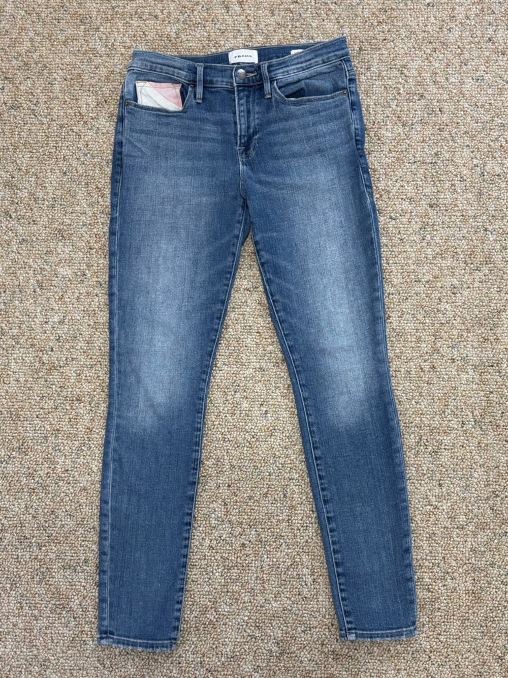 Frame Le Skinny De Jeanne Color Block Mid-Rise Jeans in Willowspring Size 29